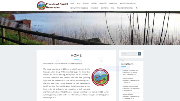 Screenshot of the Friends Of Cardiff Reservoirs Cyfeillion Cronfeydd Dwr Caerdydd website