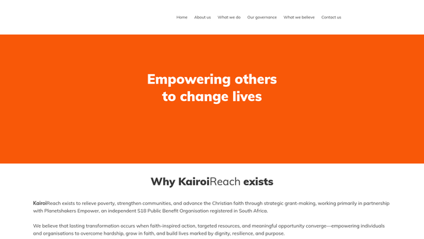 Screenshot of the Kairoi Reach website