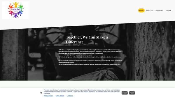 Screenshot of the All For One website