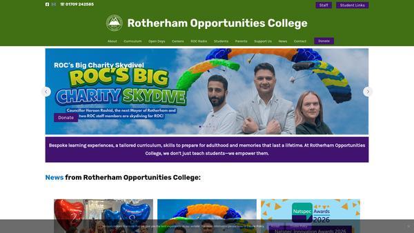Screenshot of the Rotherham Opportunities College website