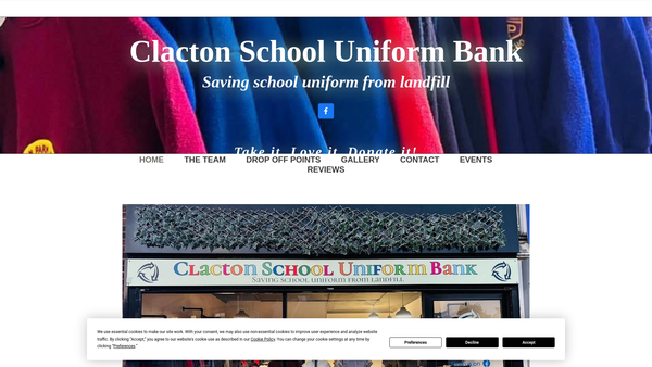 Screenshot of the Clacton School Uniform Bank website