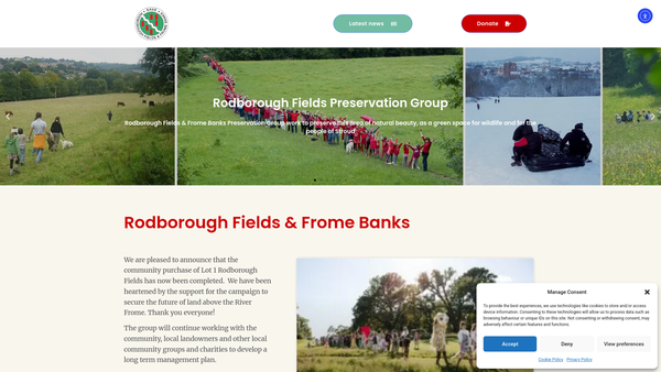 Screenshot of the Rodborough Fields and Frome Banks Preservation Group website