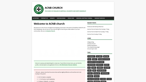 Screenshot of the The Parochial Church Council Of The Ecclesiastical Parish Of Ampfield, Chilworth And North Baddesley website