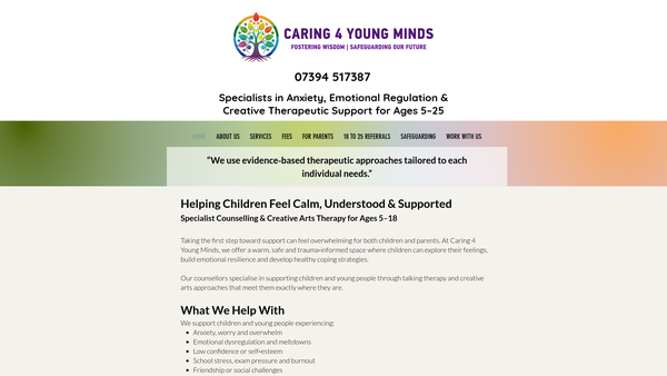 Screenshot of the Caring 4 Young Minds website