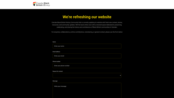 Screenshot of the Camden Black British History Community Hub website