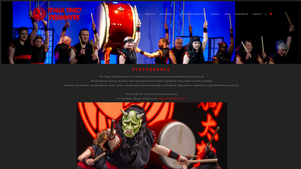 Screenshot of the Tengu Taiko Drummers website