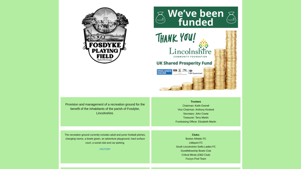 Screenshot of the The Fosdyke Playing Field website