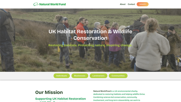 Screenshot of the Natural World Fund website