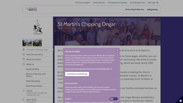 Screenshot of the The Parochial Church Council Of The Ecclesiastical Parish Of Chipping Ongar With Shelley In The Diocese Of Chelmsford website