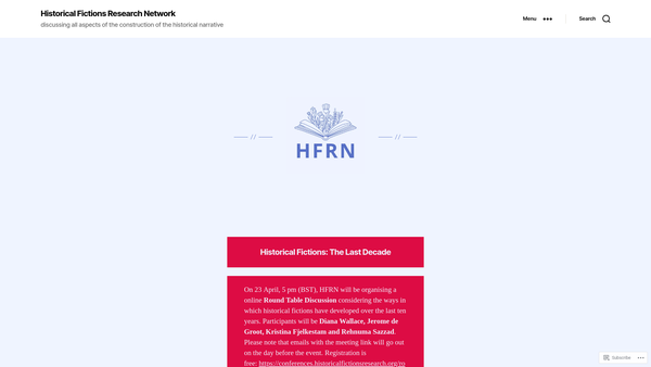 Screenshot of the Historical Fictions Research Network website
