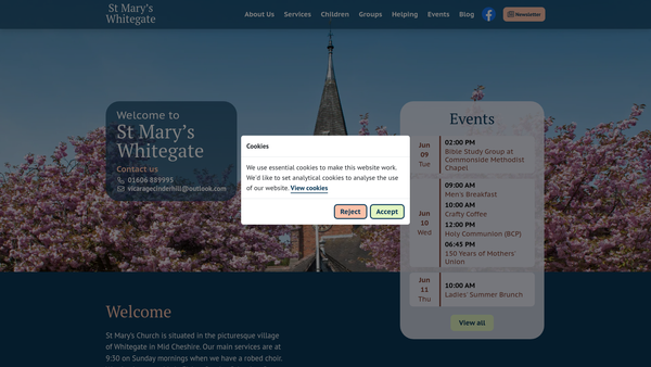 Screenshot of the The Parochial Church Council Of The Ecclesiastical Parish Of St Mary's Church Whitegate In The Diocese Of Chester website