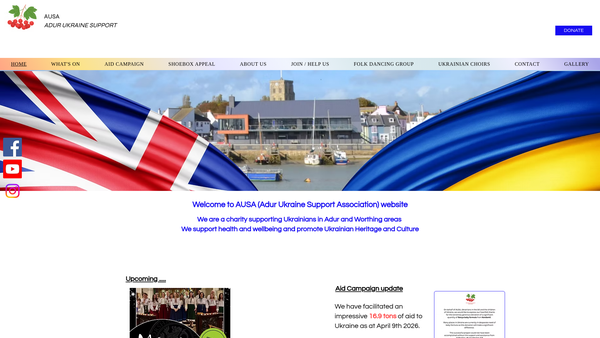 Screenshot of the Adur Ukraine Support Association website