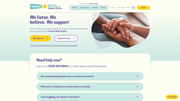 Screenshot of the Rape And Sexual Abuse Support Centre (Cheshire And Merseyside) website