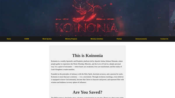 Screenshot of the Koinonia Global UK website
