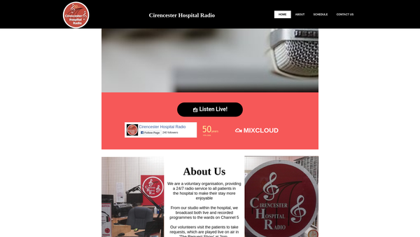 Screenshot of the Cirencester Hospital Radio website