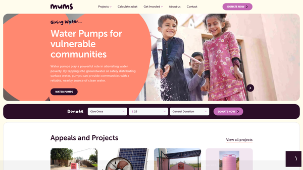 Screenshot of the Mums Charity website