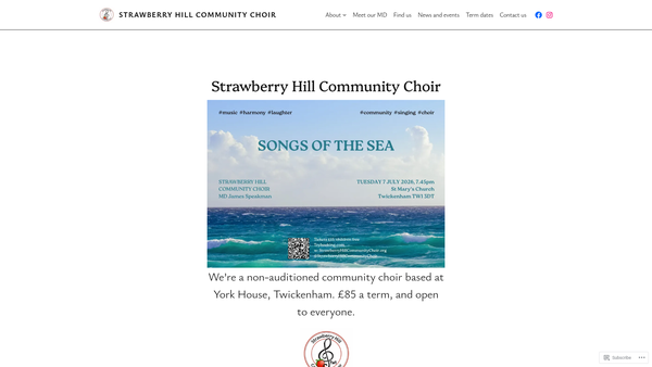 Screenshot of the Strawberry Hill Community Choir website