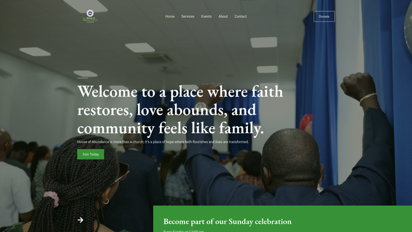 Screenshot of the Redeemed Christian Church Of God House Of Abundance Peterlee website