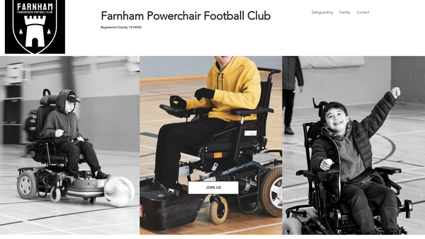 Screenshot of the Farnham Powerchair Football Club website