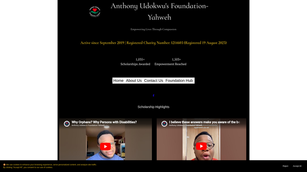 Screenshot of the Anthony Udokwu's Foundation-Yahweh website