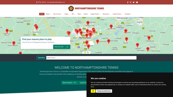 Screenshot of the Northamptonshire Tennis website
