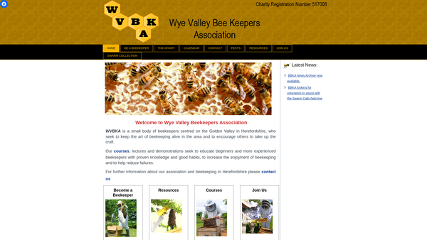 Screenshot of the The Wye Valley Beekeepers Association website