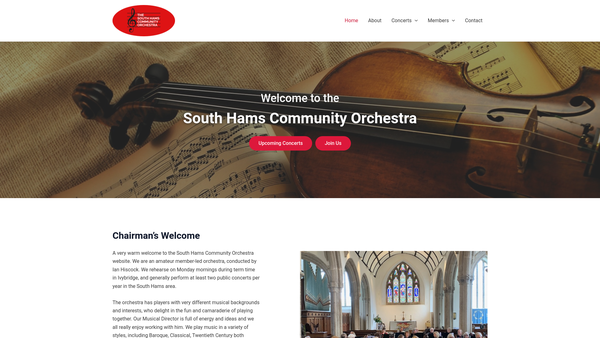 Screenshot of the The South Hams Community Orchestra website