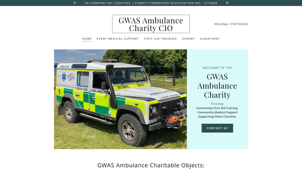 Screenshot of the Gwas Ambulance Charity website