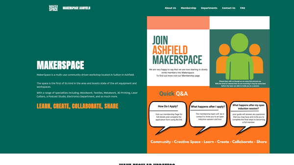 Screenshot of the Ashfield Makerspace CIO website