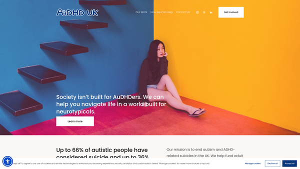 Screenshot of the Audhd UK website