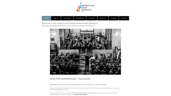 Screenshot of the Westmorland Youth Orchestra website