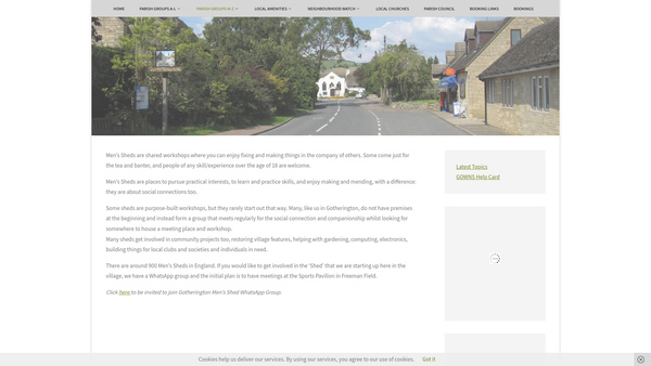 Screenshot of the Gotherington Men's Shed website
