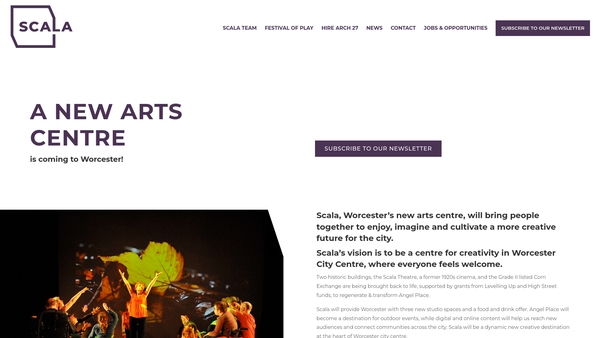 Screenshot of the Scala Arts Centre Worcester website