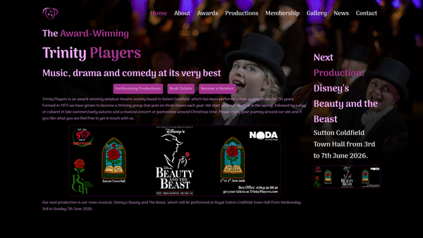 Screenshot of the Trinity Players website