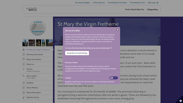Screenshot of the The Parochial Church Council Of The Ecclesiastical Parish Of Fretherne In The Diocese Of Gloucester website
