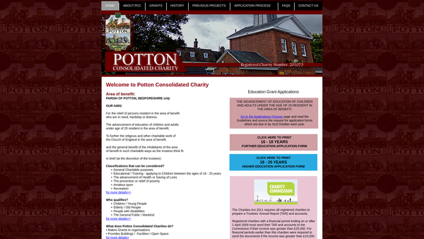 Screenshot of the Potton Consolidated Charity website