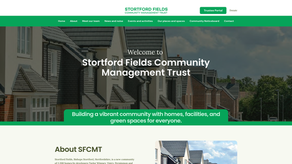 Screenshot of the Stortford Fields Community Management Trust website