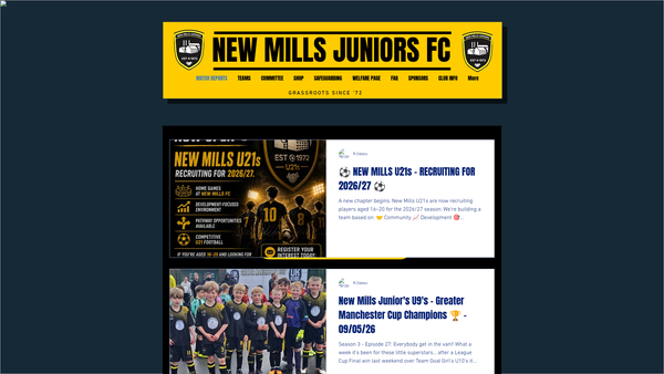 Screenshot of the New Mills Juniors Football Club Limited website