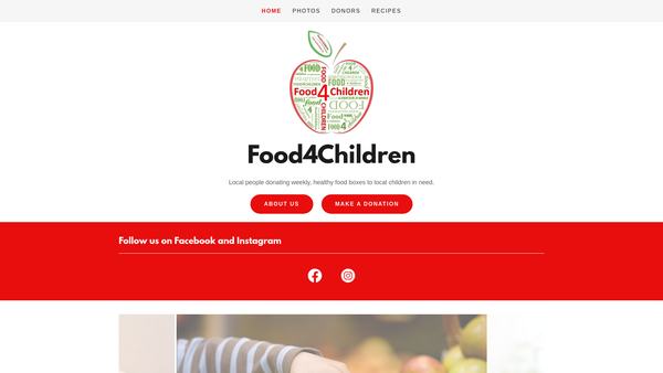Screenshot of the Food4children website