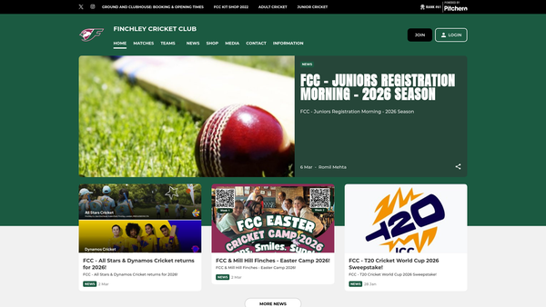 Screenshot of the Finchley Cricket Club website