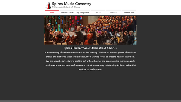Screenshot of the Spires Music Coventry CIO website