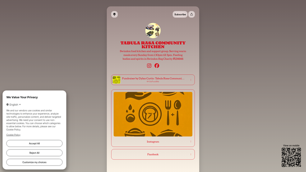 Screenshot of the Tabula Rasa Community Kitchen website