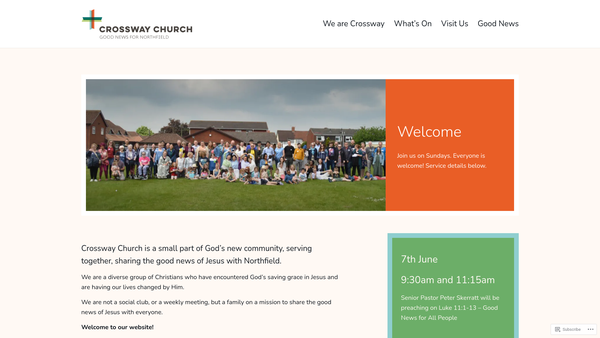 Screenshot of the Crossway Church, Northfield website