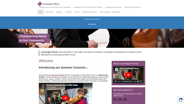 Screenshot of the Leamington Music website
