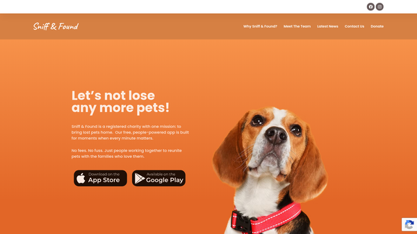 Screenshot of the Sniff & Found website