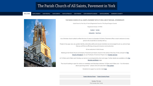 Screenshot of the The Parochial Church Council Of The Ecclesiastical Parish Of All Saints, Pavement With St Crux, And St Michael, Spurriergate, York website