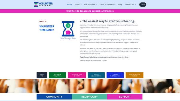 Screenshot of the Volunteer Timebank website