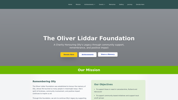 Screenshot of the The Oliver Liddar Foundation website