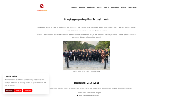 Screenshot of the Generation Groove website