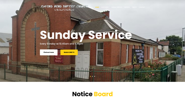 Screenshot of the Oxford Road Baptist Church Hartlepool website